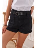 Women\'s short shorts with a belt, black 018 - Online store - Boutique